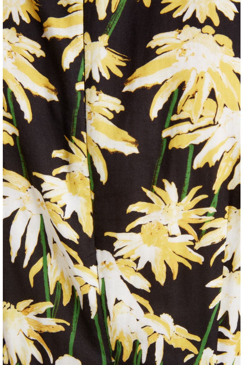 Daisy Print Gathered Cotton Midi Dress, Alternate, color, BLACK/ YELLOW