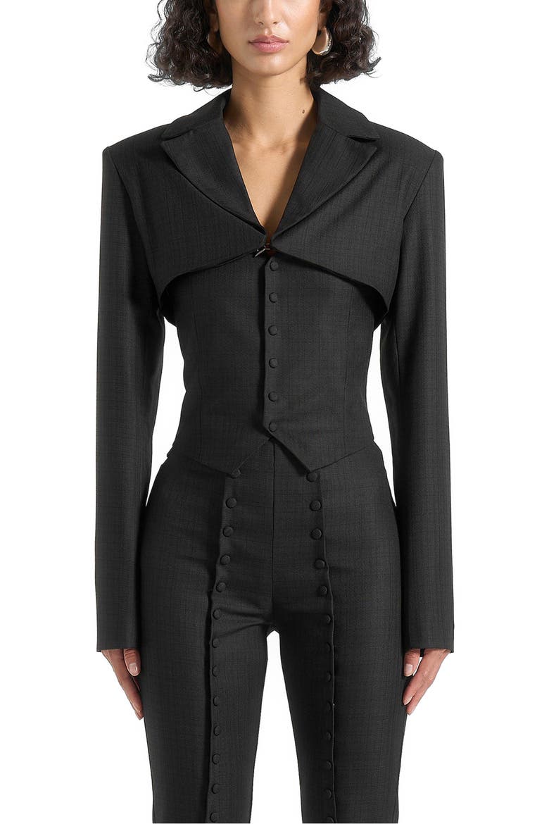 Lise Cropped Tailored Blazer & Button Detail Bandeau, Alternate, color, Black