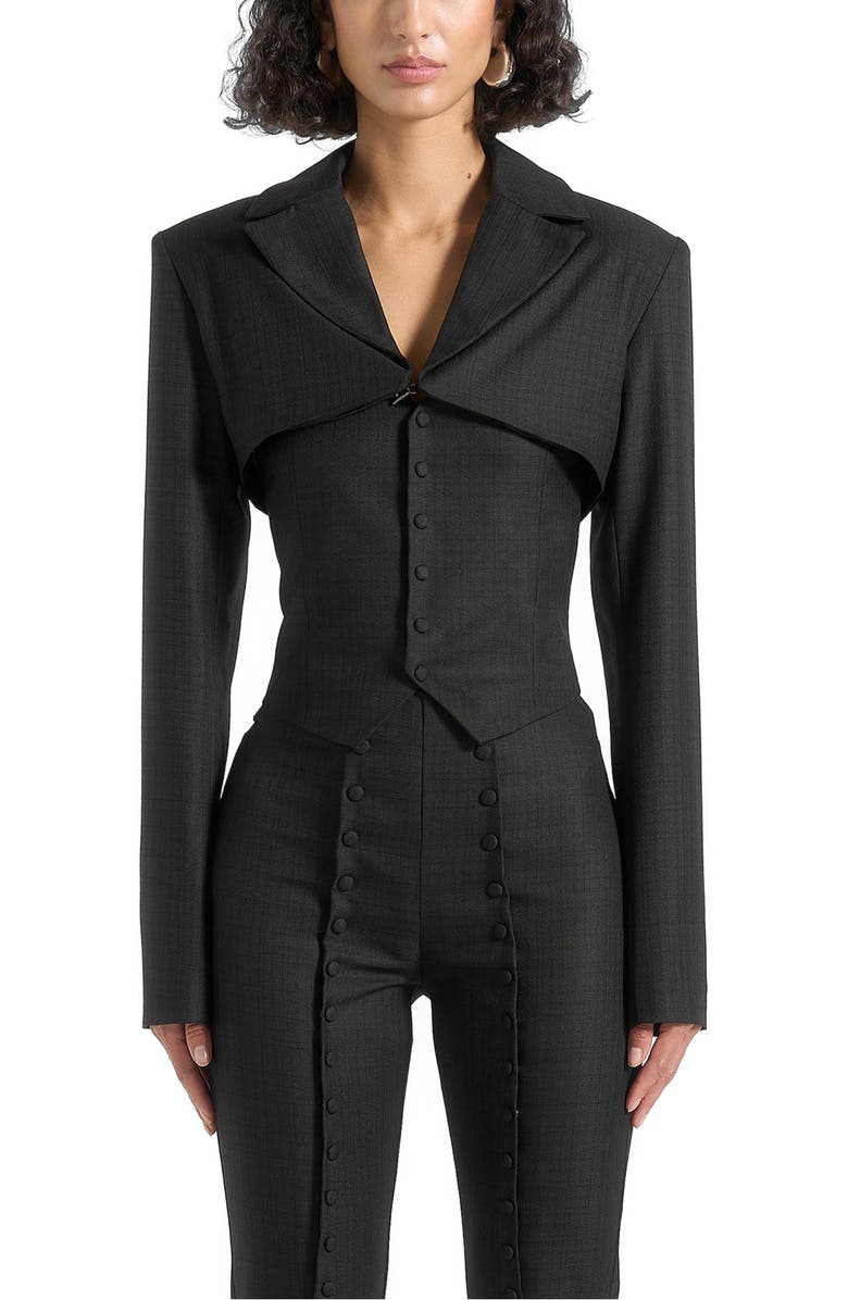 Manière De Voir Lise Cropped Tailored Blazer & Button Detail Bandeau, Alternate, color, Black