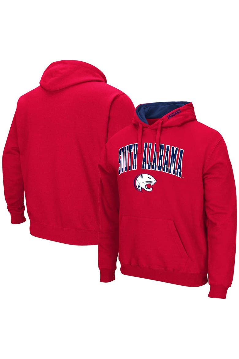 Men's Colosseum Red South Alabama Jaguars Arch & Logo 3.0 Pullover Hoodie, Main, color, Red