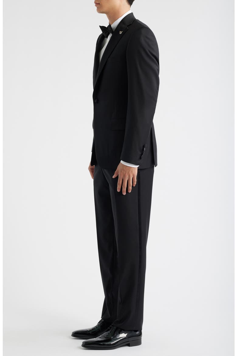 Regular Fit Notched Lapel Black Wool Tuxedo, Alternate, color, BLACK