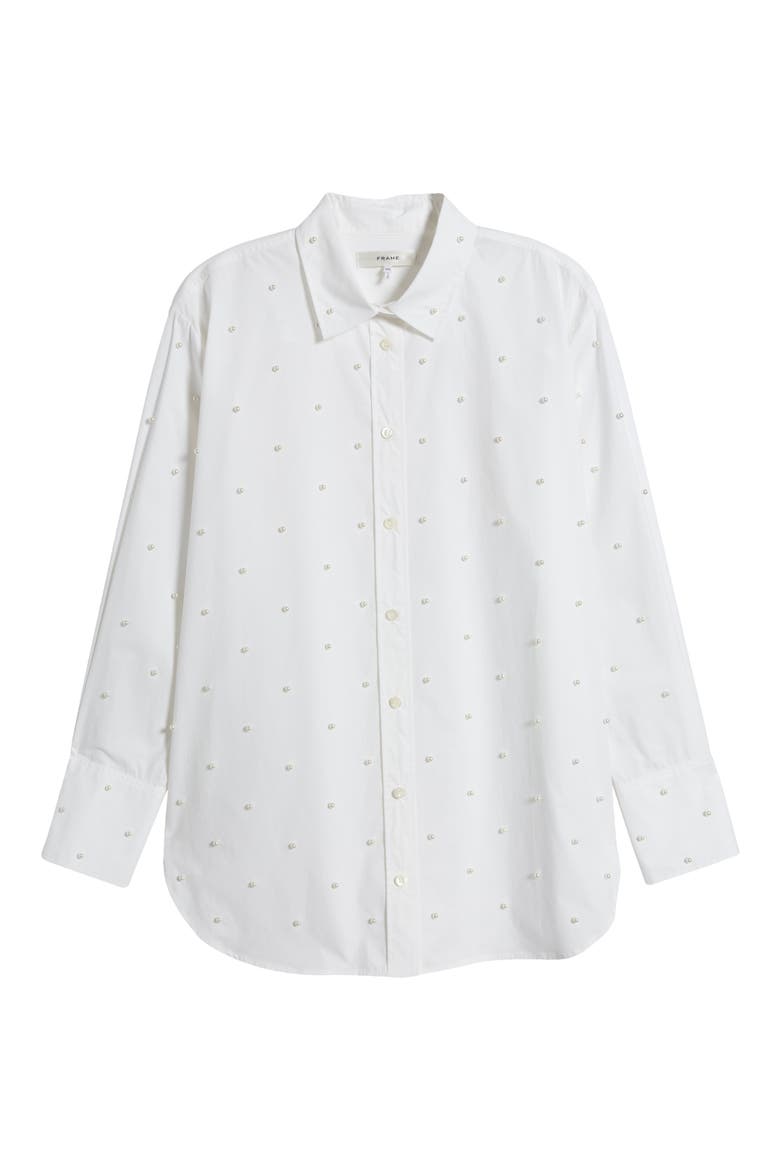 The Oversize Pearly Stud Organic Cotton Button-Up Shirt, Alternate, color, WHITE