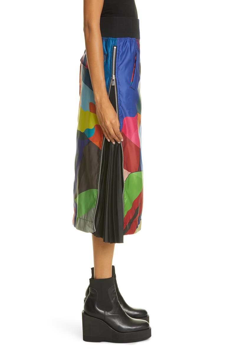 Sacai x KAWS MA-1 Print Side Pleated Skirt, Alternate, color,