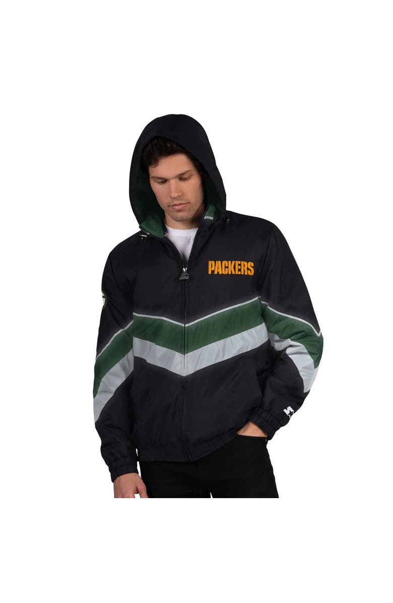 STARTER Men's Starter Black/Green Green Bay Packers Thursday Night Gridiron Full-Zip Jacket, Main, color, Black