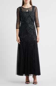 Pisarro Nights Beaded Gown with Long Sleeve Jacket