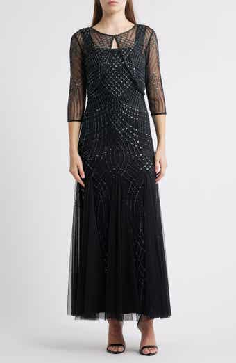 Pisarro Nights Beaded Gown with Long Sleeve Jacket