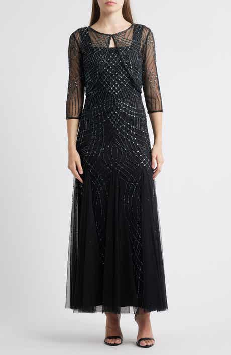 Pisarro Nights Beaded Gown with Long Sleeve Jacket
