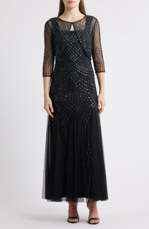 Pisarro Nights Beaded Gown With Long Sleeve Jacket In Black