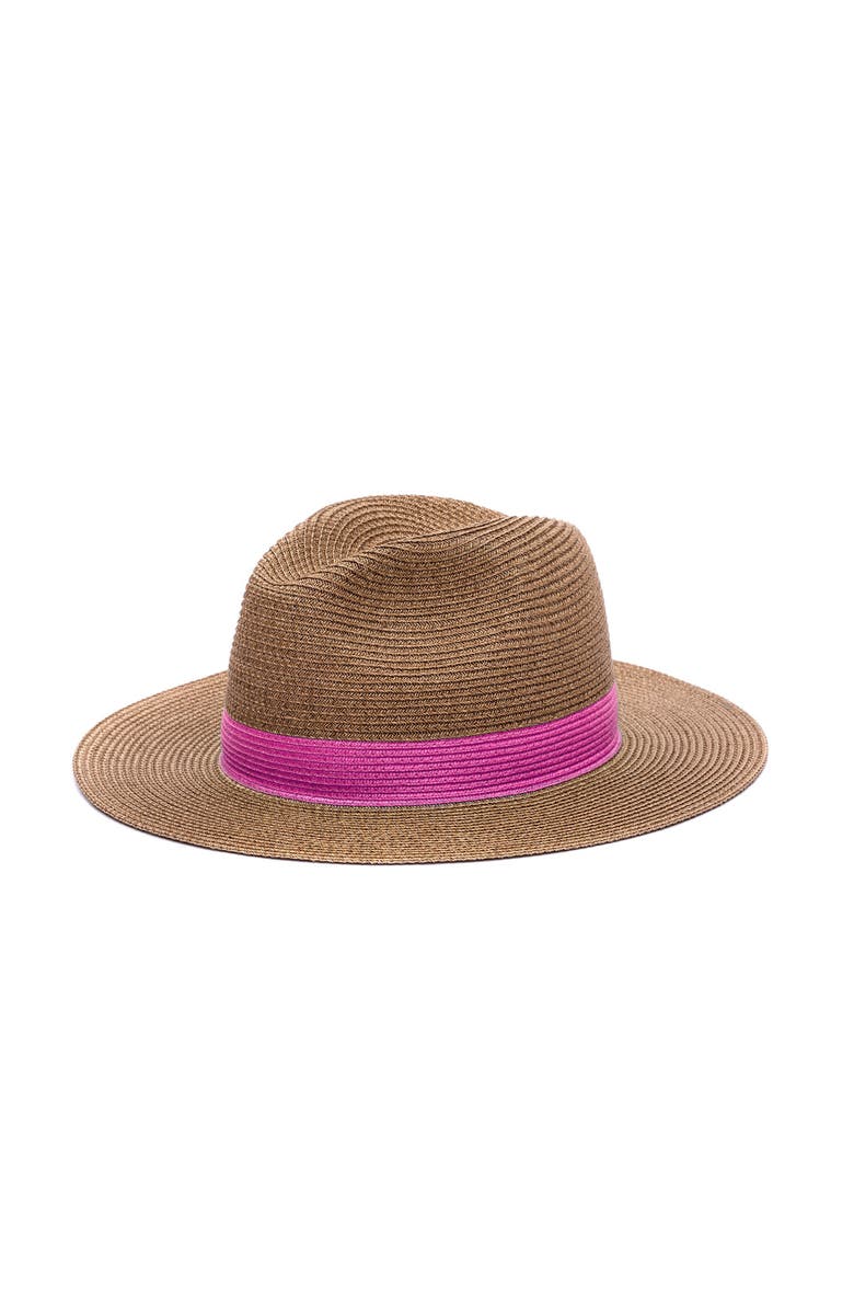 Lastelier Portofino pink trimmed straw hat, Main, color, Pink