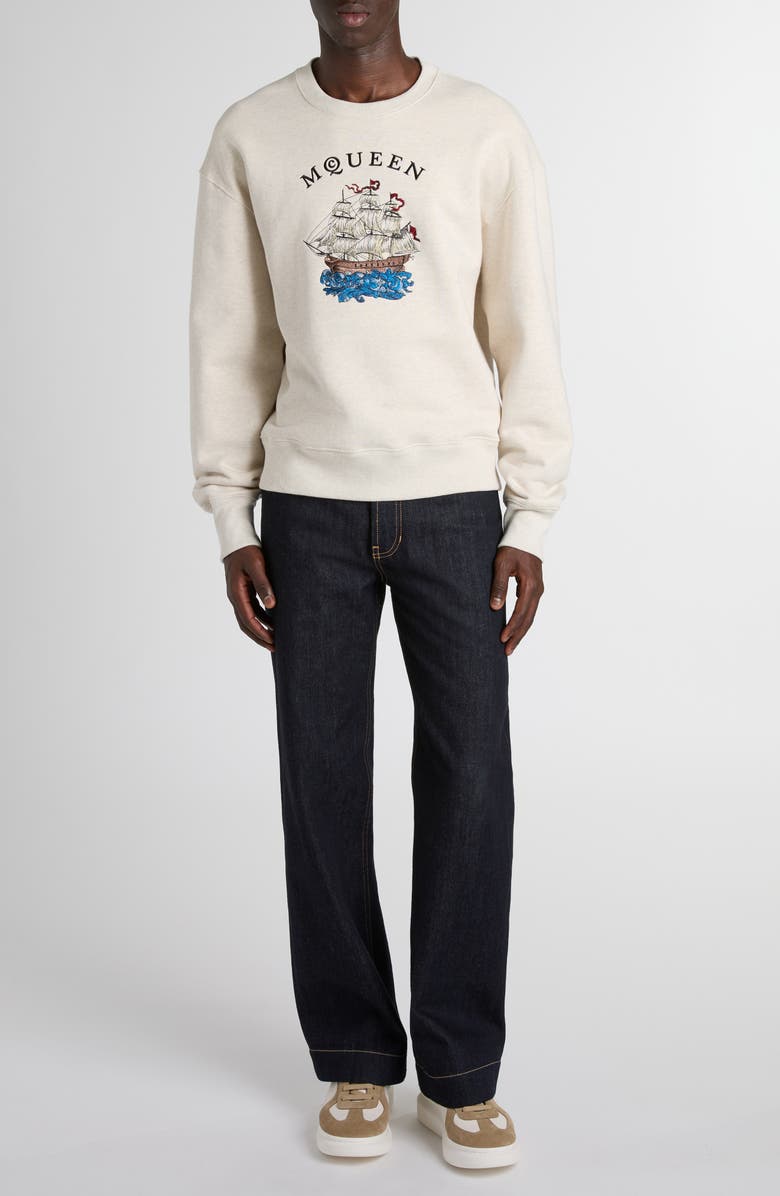 McQueen Sailor Tattoo Embroidered Sweatshirt, Alternate, color, Pale Marl