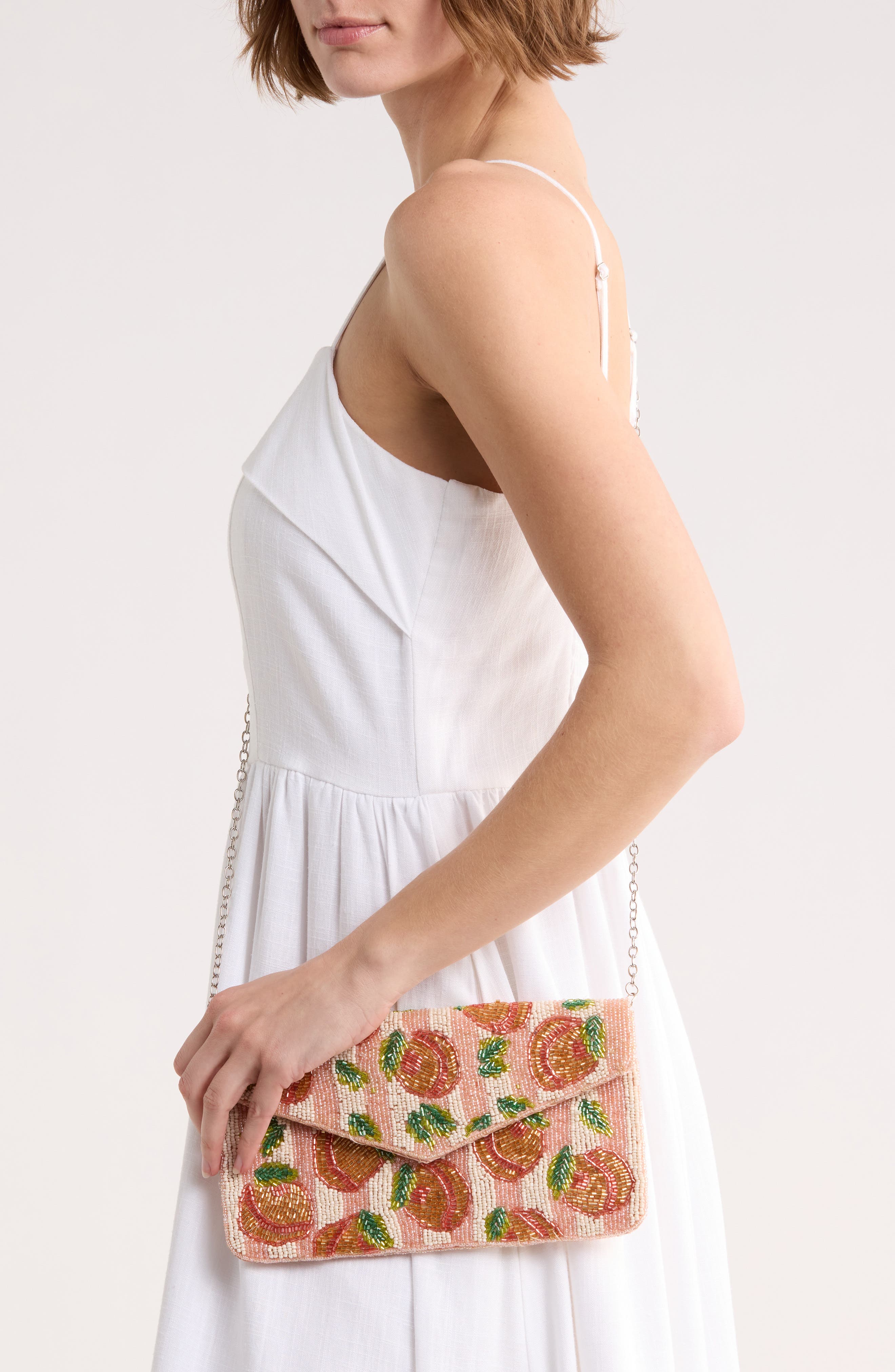 Collection XIIX Beaded Stripe Peach Flap Clutch, Alternate, color, Peach Multi