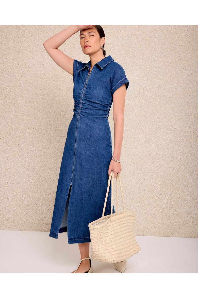 Denim Classic Collar Midi Dress, Alternate, color, Blue