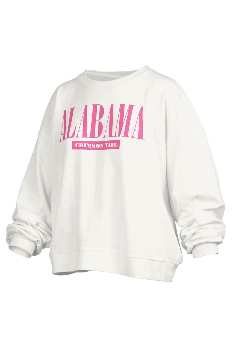 Women's Pressbox White Alabama Crimson Tide Sutton Janise Waist Length Oversized Pullover Sweatshirt, Main, color, White