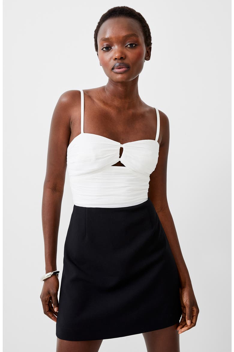 Whisper Ruched Tulle Minidress, Alternate, color, BLACK/SUMMER WHITE