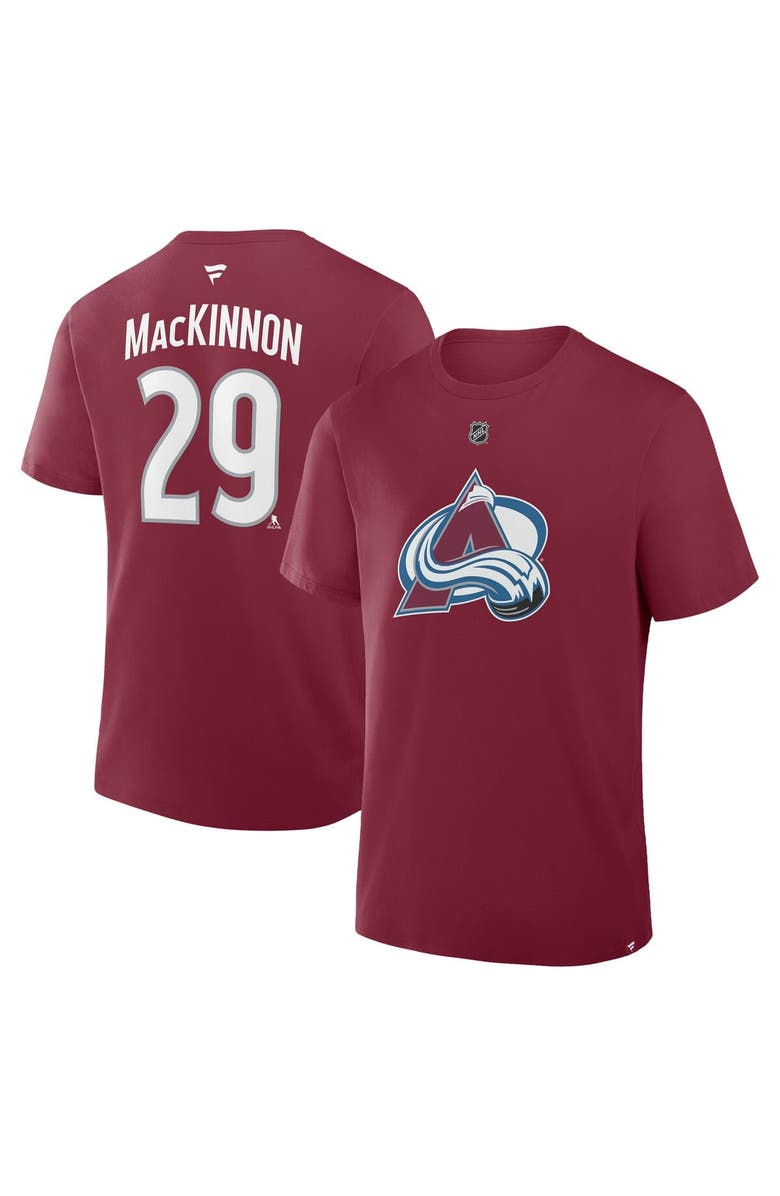 FANATICS Men's Fanatics Nathan MacKinnon Burgundy Colorado Avalanche Authentic Stack Name & Number T-Shirt, Main, color, Burgundy