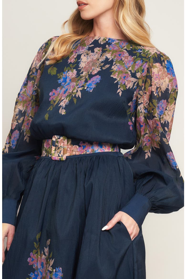 Long Sleeve Belted Midi Dress, Alternate, color, NAVY