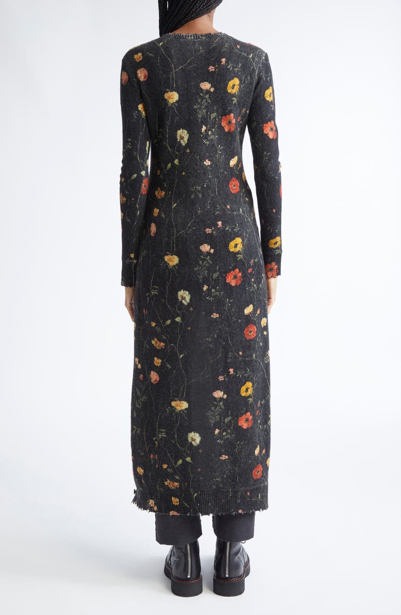 R13 Floral Skinny Long Merino Wool Cardigan, Alternate, color, Floral On Black