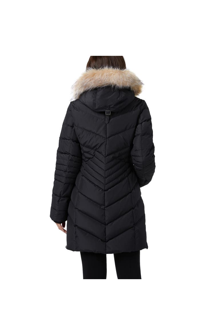 Queens Faux Fur Trim Chevron Quilt Mid Length Coat, Alternate, color, Black/Crystal
