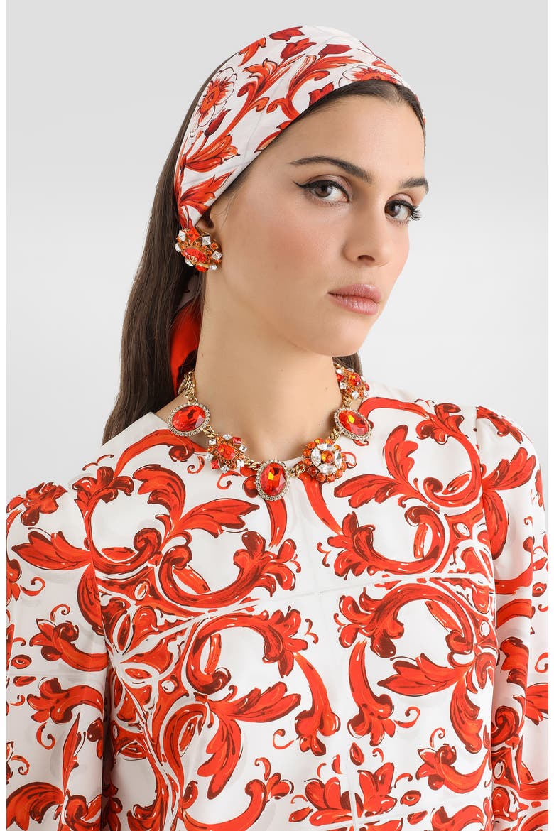 Majolica Print Long Sleeve Silk Stretch Charmeuse Minidress, Alternate, color, S9000 VARIANTE ABBINATA