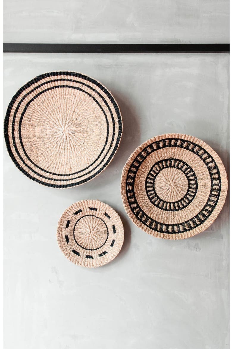 Natural & Black Round Wall Basket, Alternate, color, Natural + Black