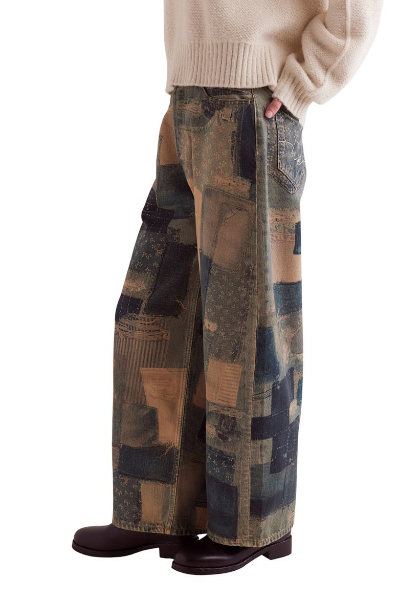 Illusions Patchwork Barrel Leg Jeans, Alternate, color, INDIGO COMBO