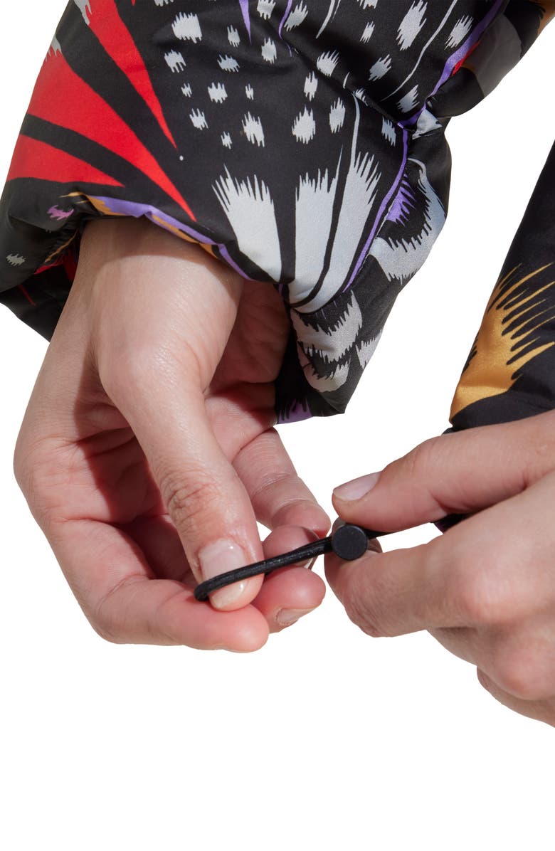 ADIDAS X FARM RIO x FARM Rio Colorfly Puffer Jacket, Alternate, color, Black/ Purple/ Lush Red