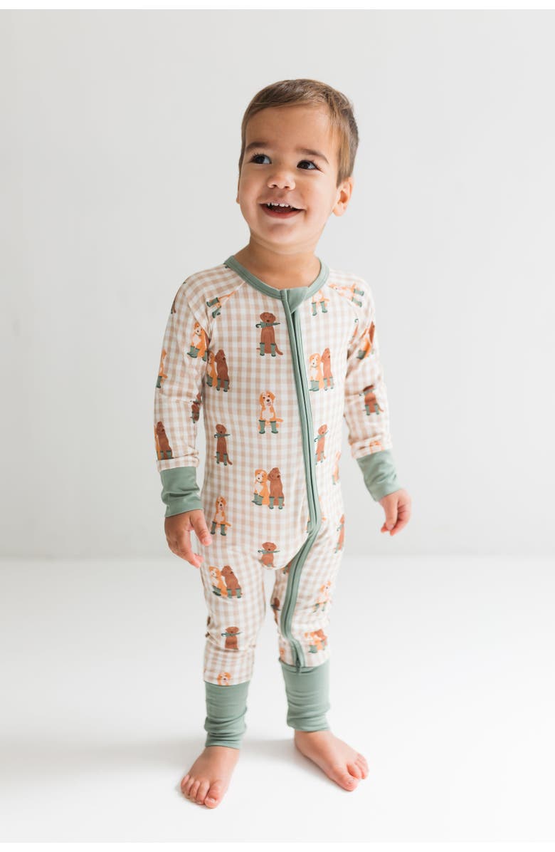 In My Jammers Pup Friends Zipper Romper, Main, color, Green Pup Friends