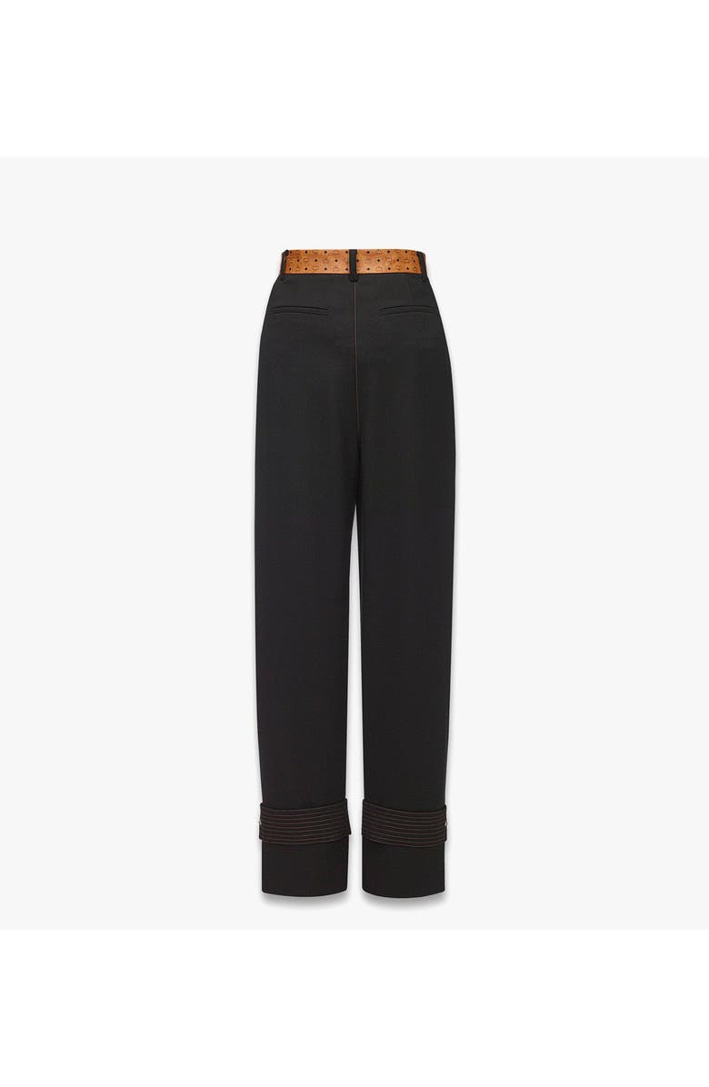 MCM Pants in Wool Twill and Monogram Print Leather, Alternate, color, Black
