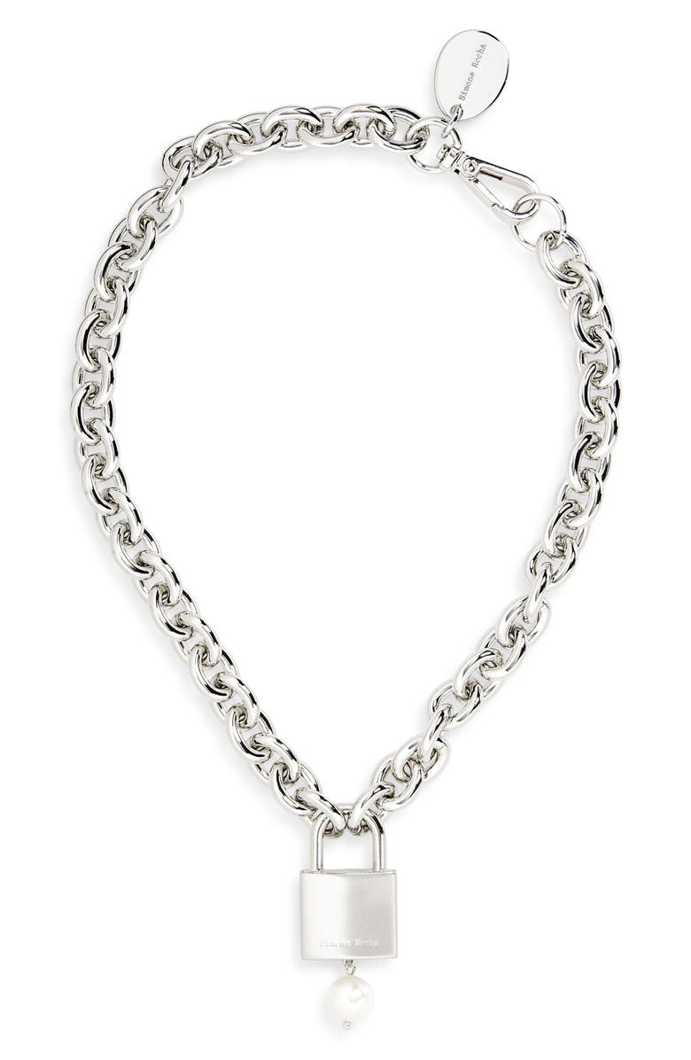 Simone Rocha Faux Pearl Padlock Pendant Necklace, Main, color,