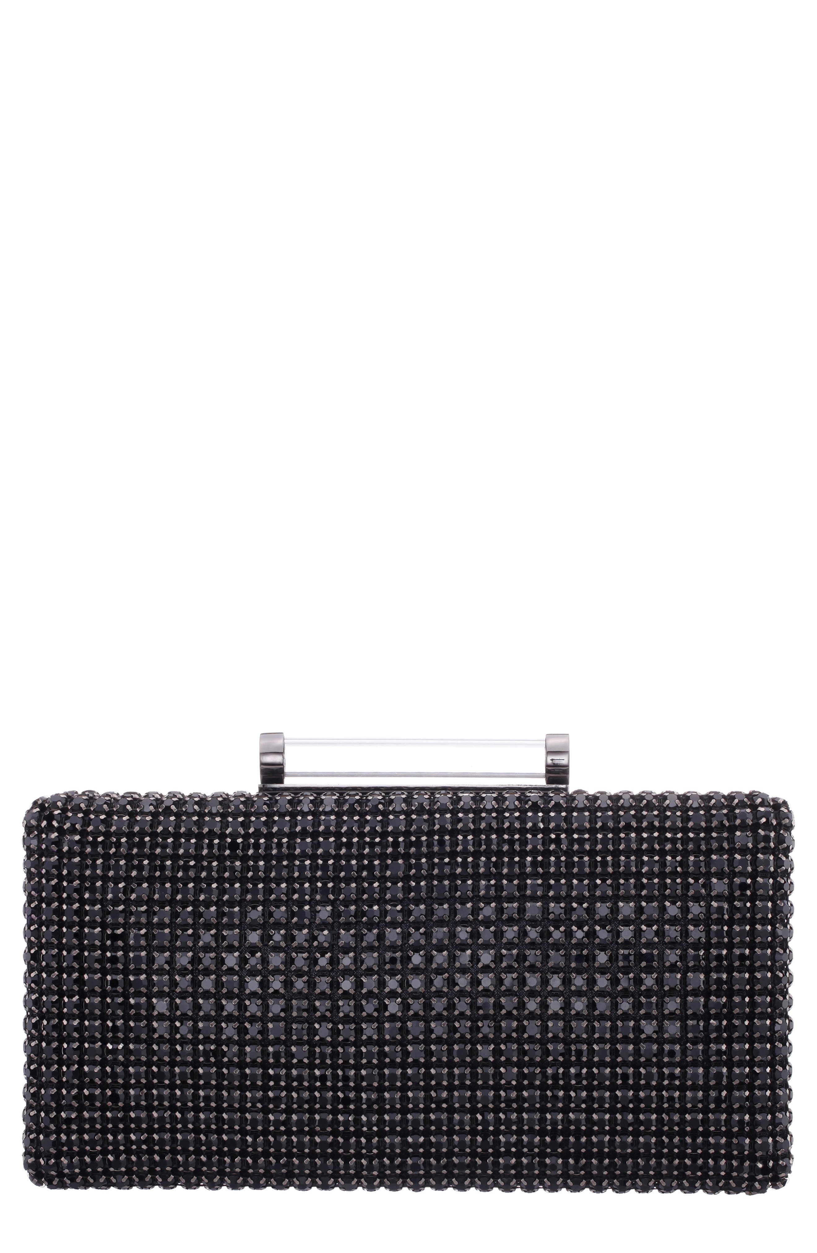 Nina Gracious Crystal Clutch, Main, color, Black