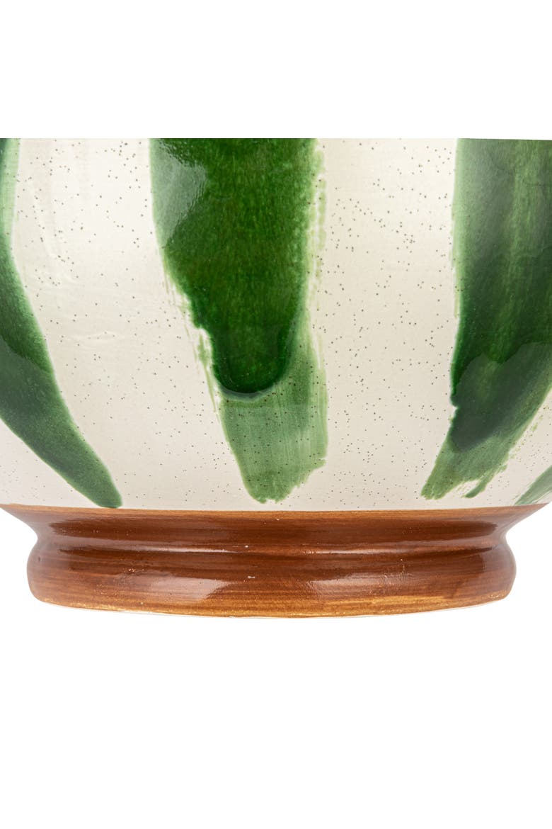 10.25 Inches Round Hand-Painted Stoneware Footed Bowl, Alternate, color, White