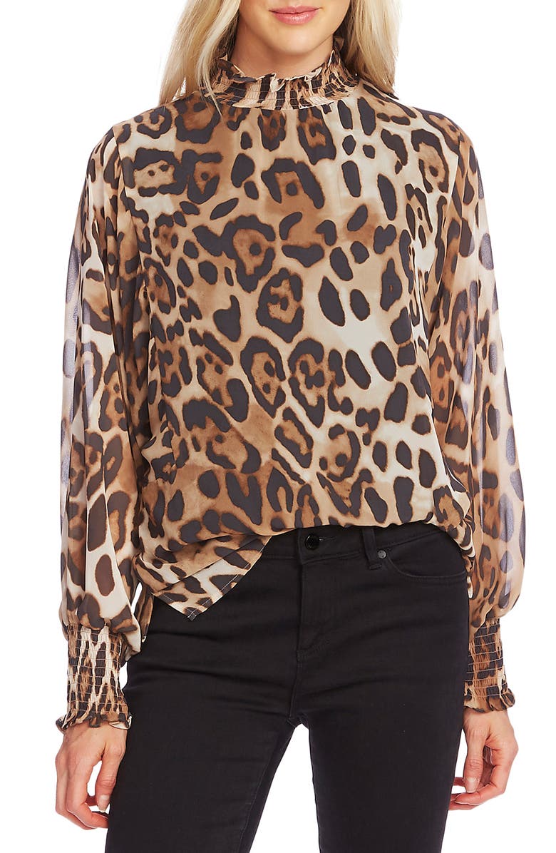 Vince Camuto Leopard Print High Neck Blouse, Main, color,