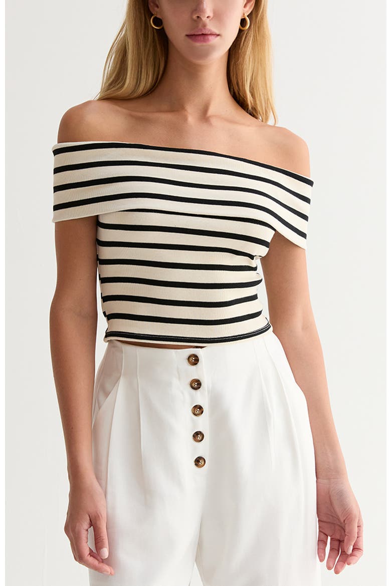 Stripe Off Shoulder Knit Top, Alternate, color, Cream/Black