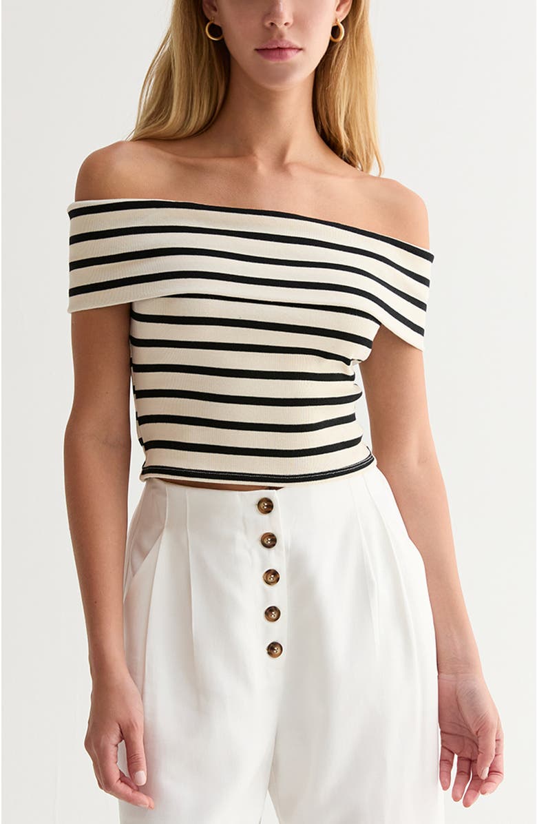 CRESCENT Stripe Off Shoulder Knit Top, Alternate, color, Cream/Black