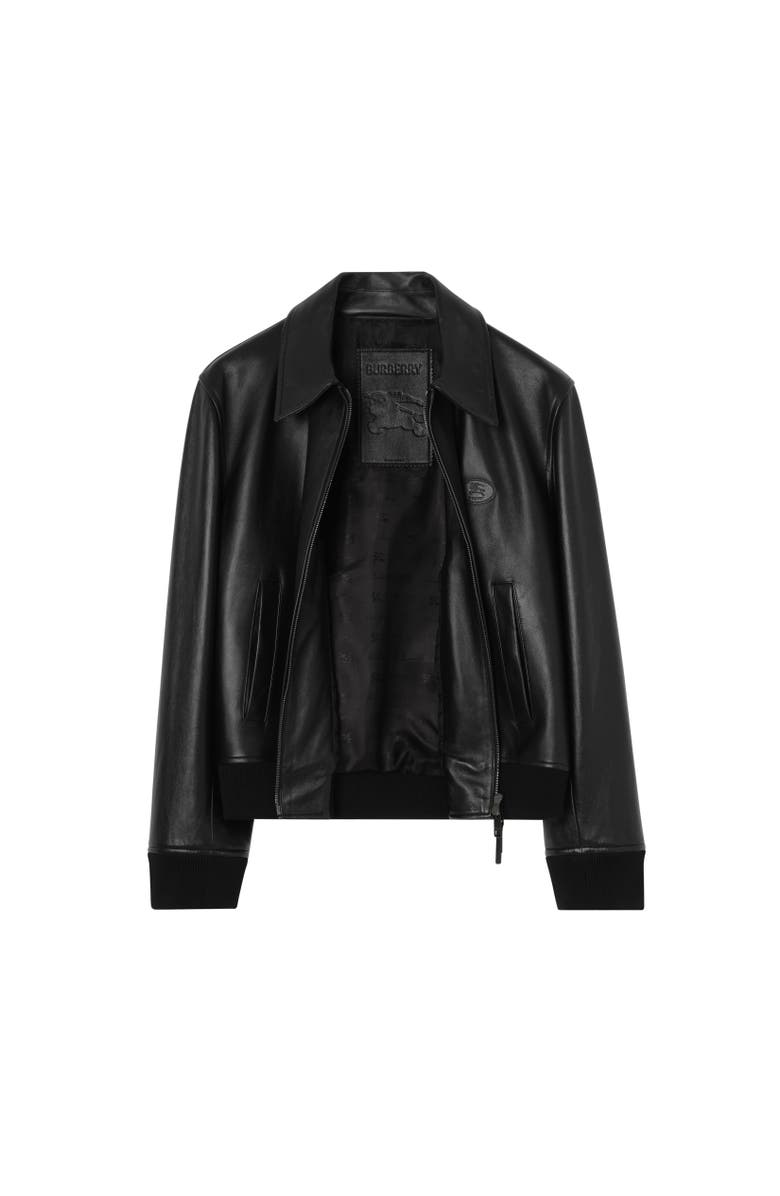 Burberry Leather Bloomsbury Harrington Jacket, Alternate, color, Black