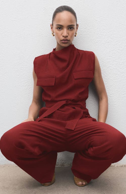 Mango Tie Waist Drape Top In Brown