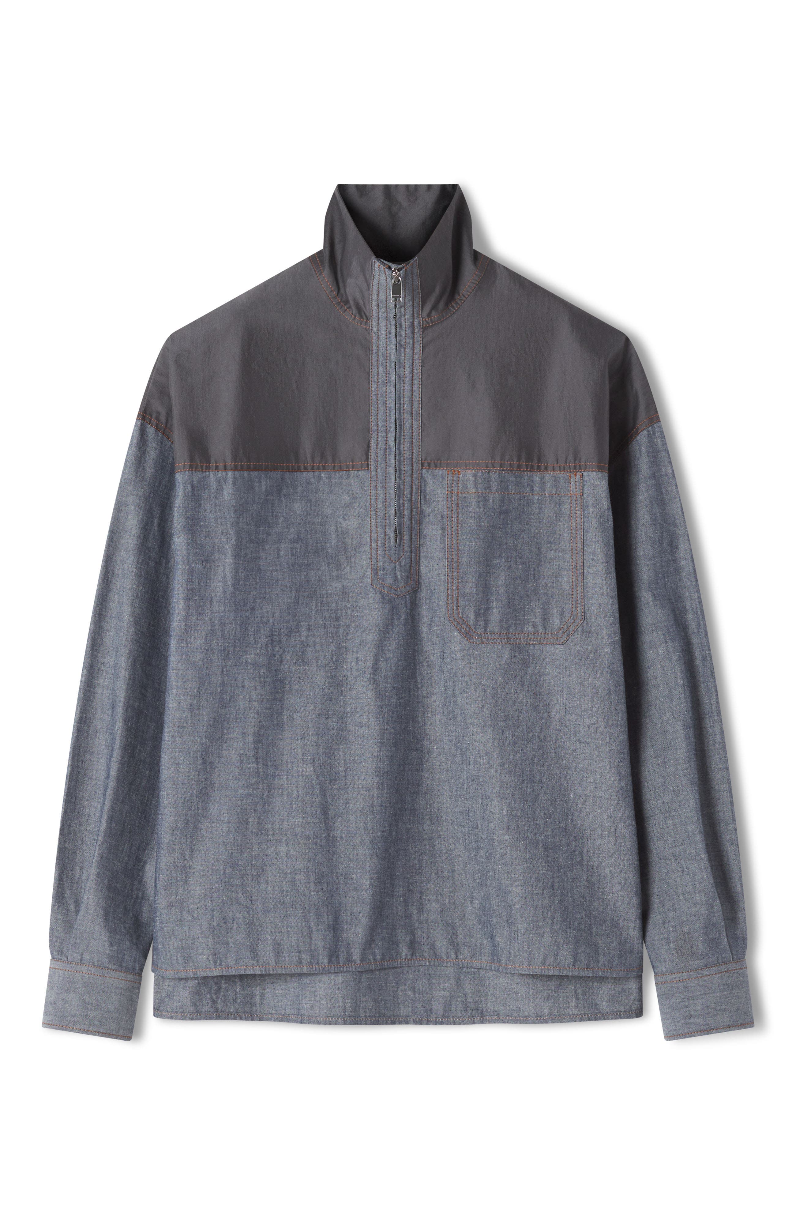 High Zip-Neck Chambray Top - image 2