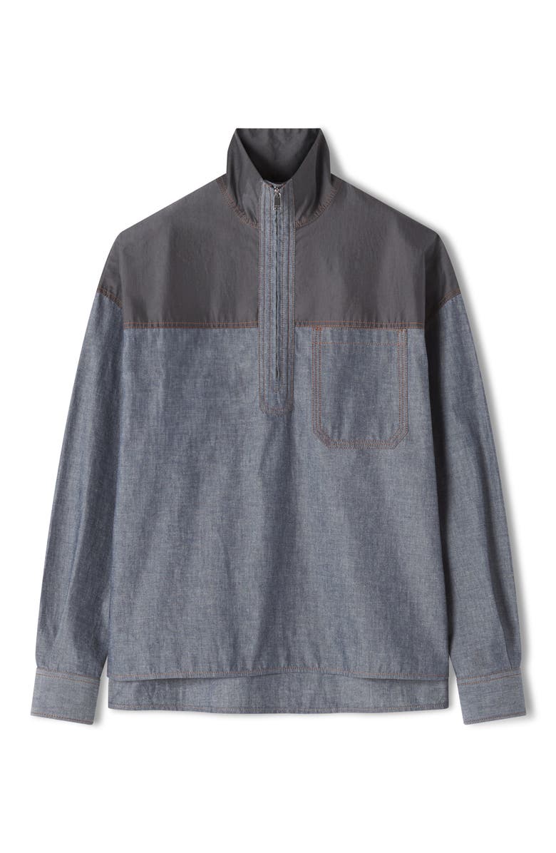 Lanvin High Zip-Neck Chambray Top, Alternate, color, Navy Blue