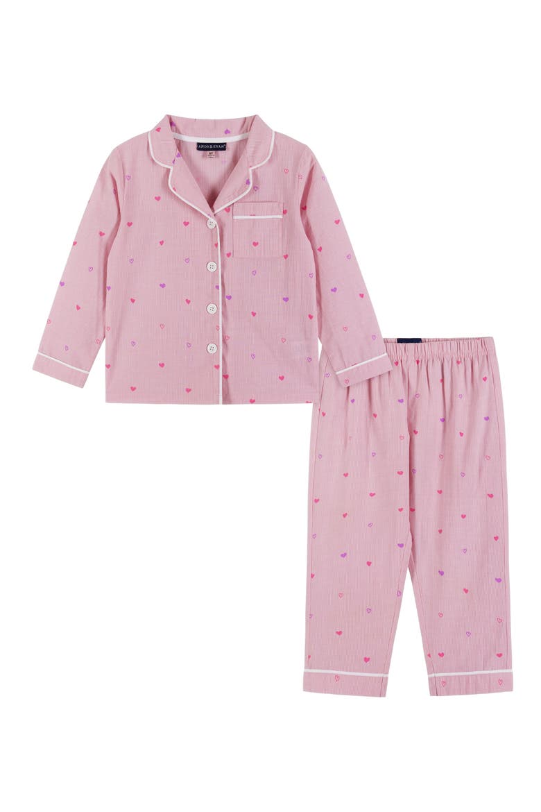 Kids' Heart Print Two-Piece Pajamas, Main, color, PINK HEARTS