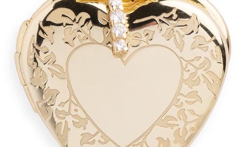 Argento Vivo Sterling Silver Pavé Cross Charm & Engraved Heart Locket Necklace In Gold