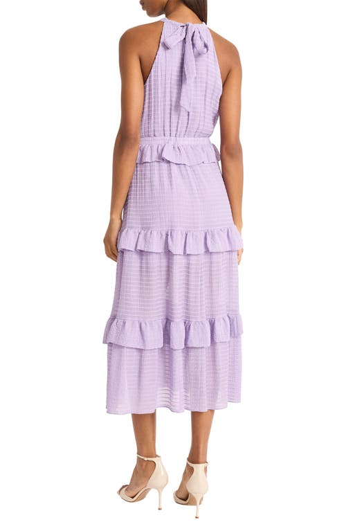 Donna Morgan For Maggy Halter Neck Ruffle Tiered Midi Dress