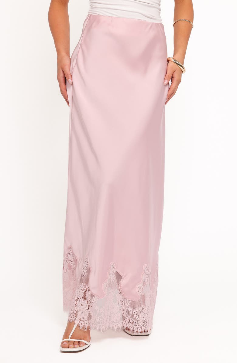 Petal & Pup Alira Satin & Lace Maxi Skirt, Main, color, Pale Pink