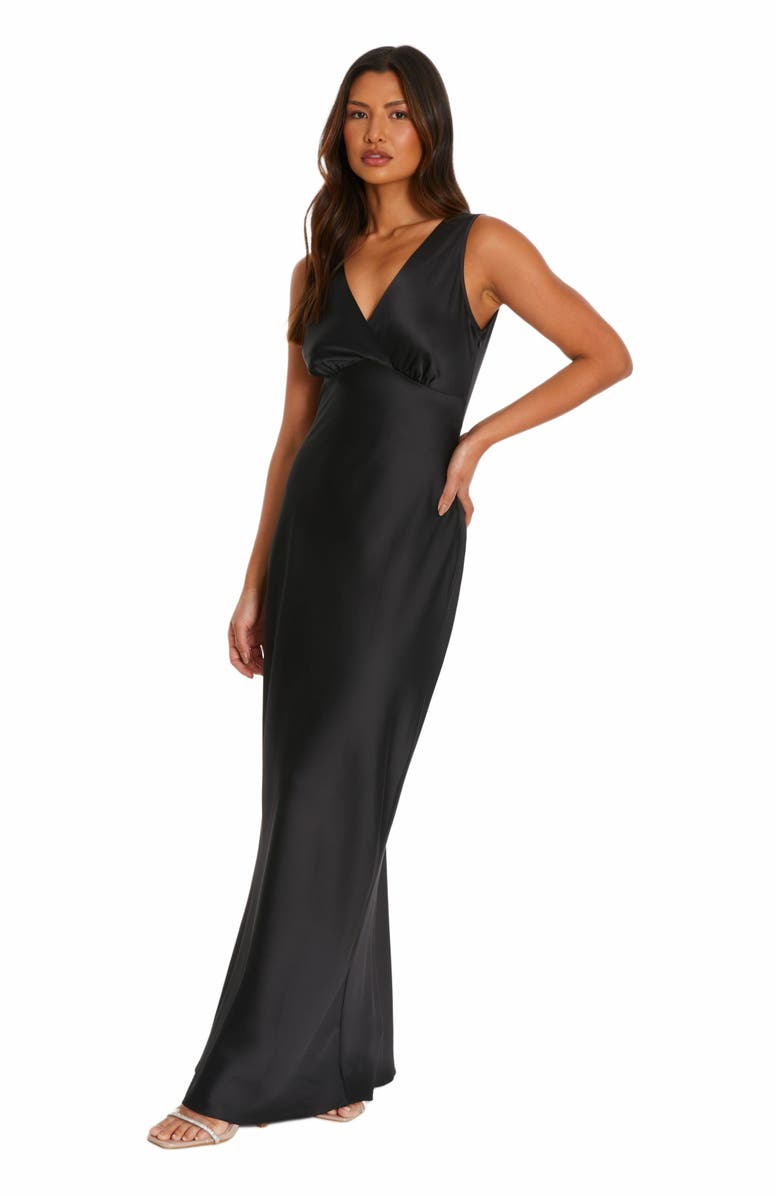 QUIZ Satin Wrap Front Maxi Dress, Alternate, color, Black
