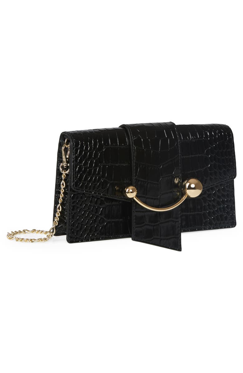 Strathberry Crescent Croc Embossed Leather Wallet on a Chain, Alternate, color,