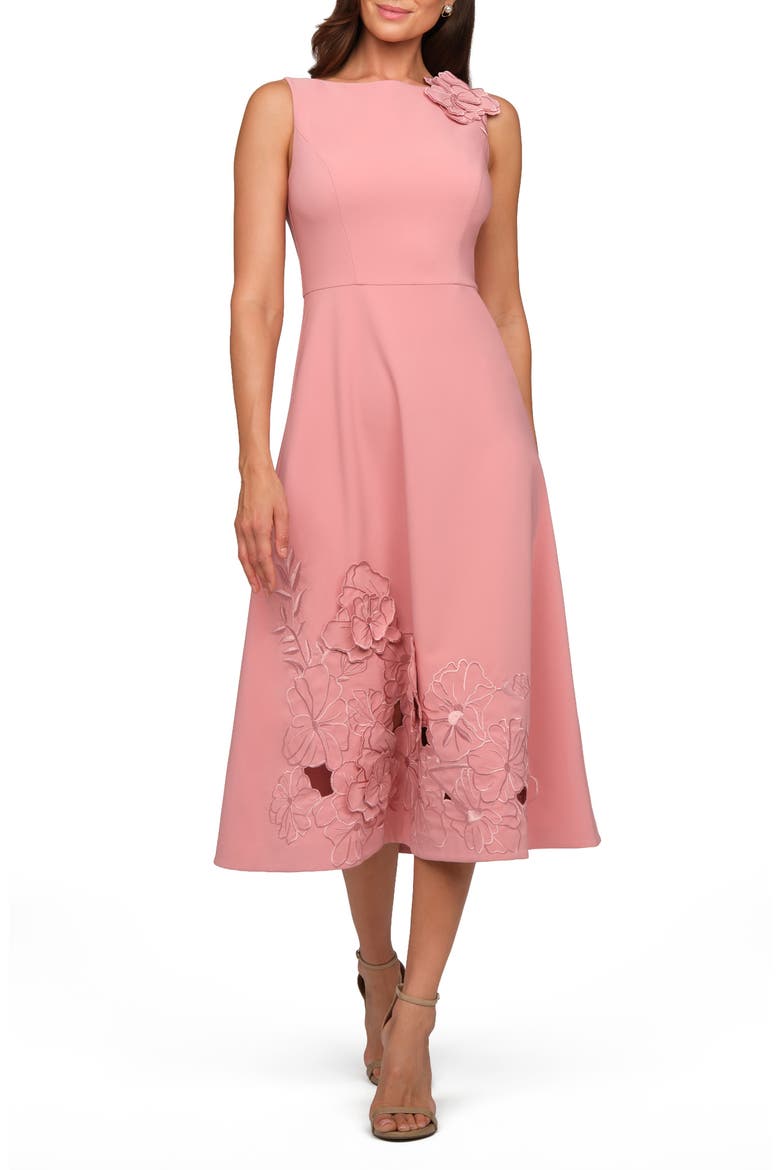 Heidi Floral Appliqué Midi Dress, Main, color, ROSE PETAL