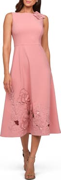 Kay Unger Heidi Floral Appliqué Midi Dress