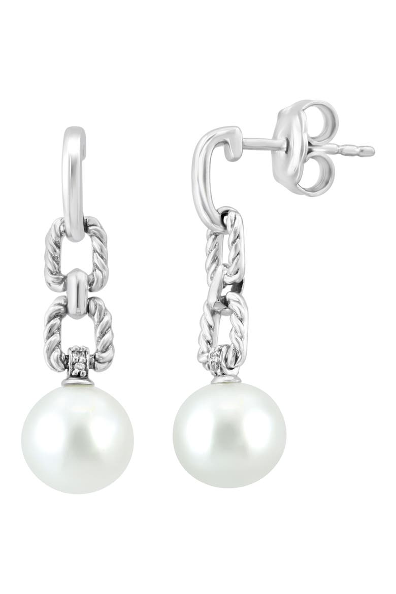 Diamond & 8-9mm Freshwater Pearl Drop Earrings, Alternate, color, WHITE