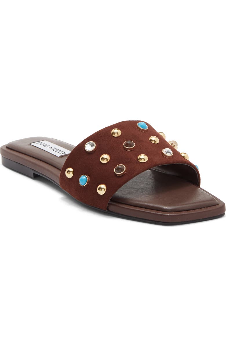 Steve Madden Lettie Studded Slide Sandal, Main, color, Brown Suede