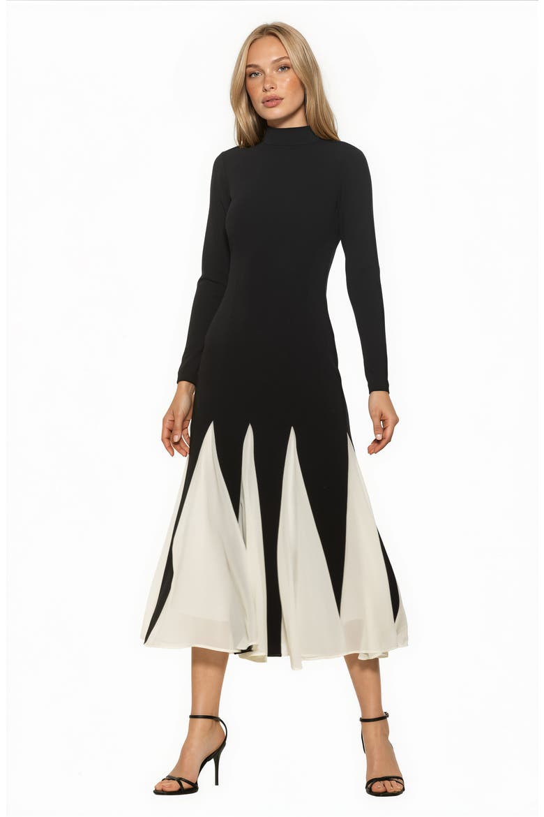 Veloura Mock Neck Long Sleeve Midi Dress, Alternate, color, BLACK/ WHITE