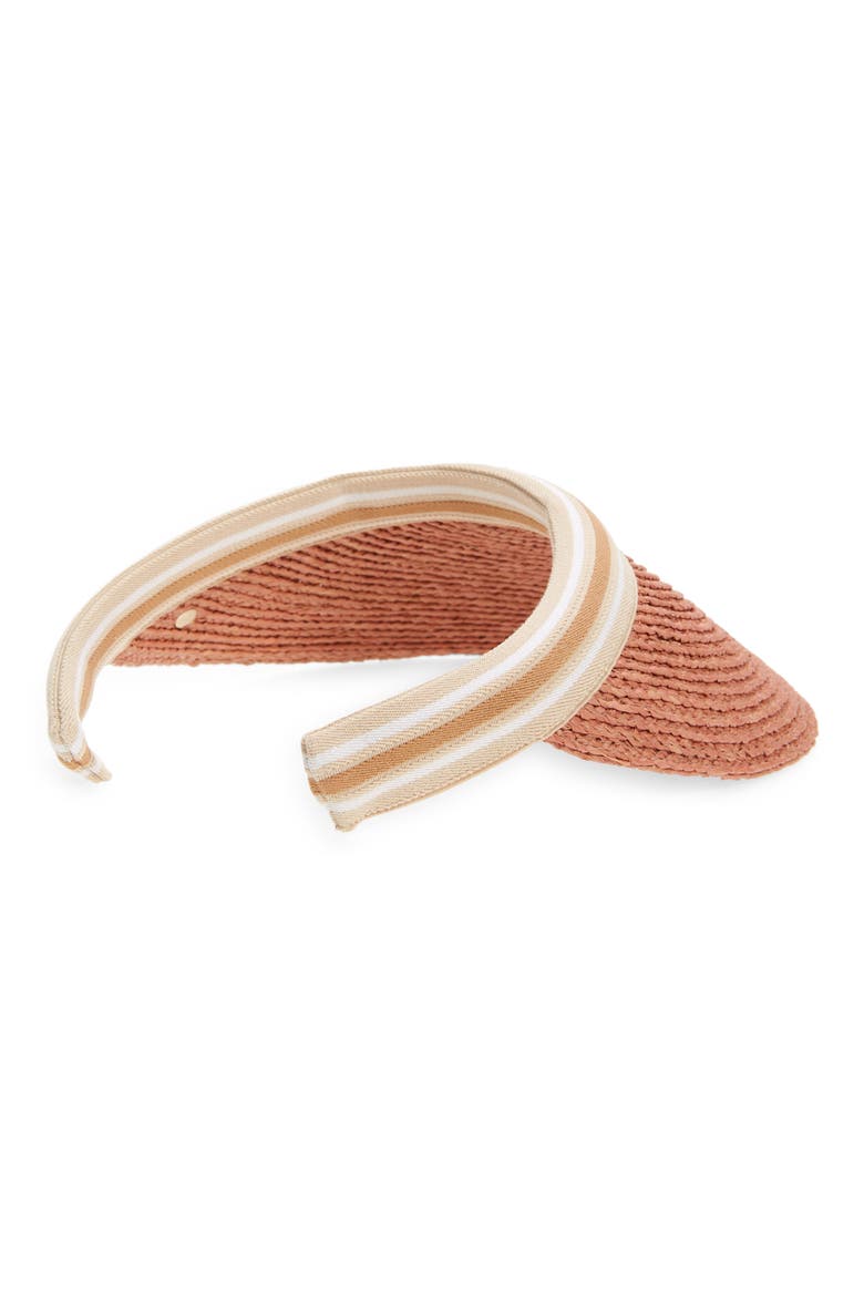 Bianca Raffia Visor, Alternate, color, PEONY/ NOUGAT STRIPE